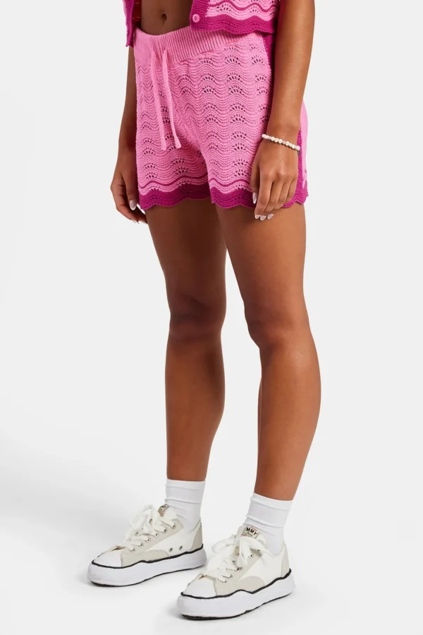 Contrast Crochet Knitted Short - Pink