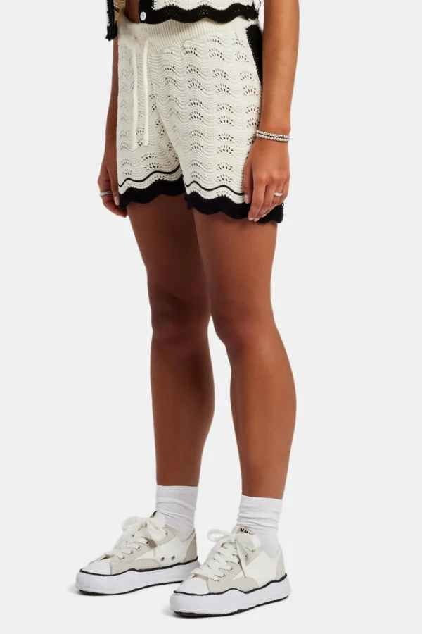 Contrast Crochet Knitted Short - Off White