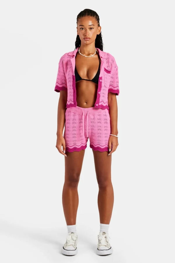 Contrast Crochet Knitted Short - Pink