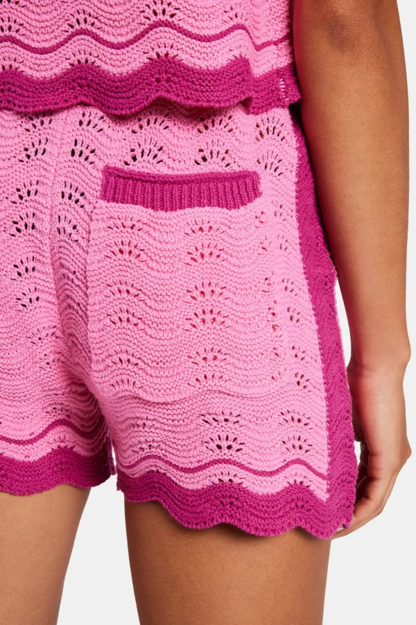 Contrast Crochet Knitted Short - Pink