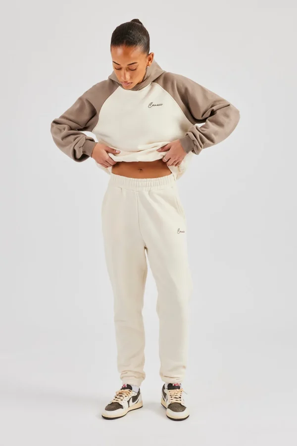 Contrast Embroidered Cuffed Jogger - White