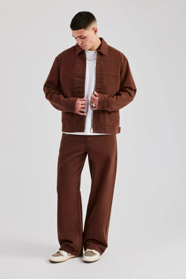 Contrast Logo Twill Harrington Jacket & Trouser - Chocolate