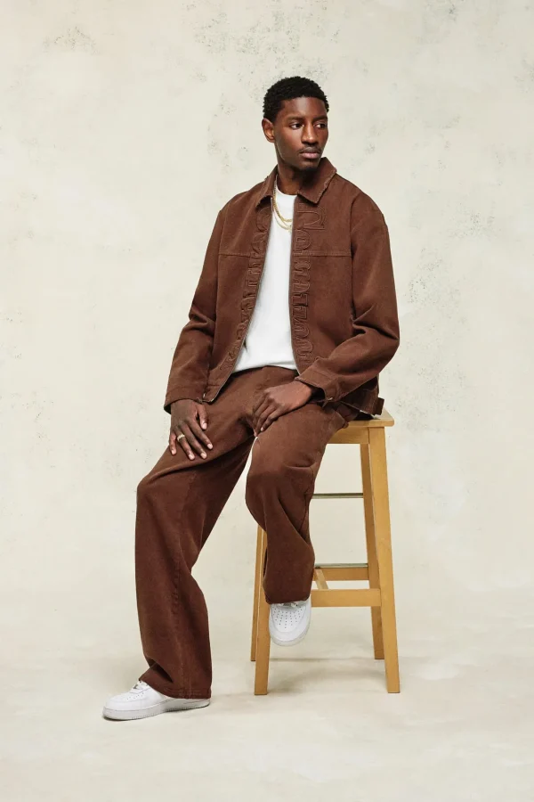 Contrast Logo Twill Harrington Jacket & Trouser - Chocolate