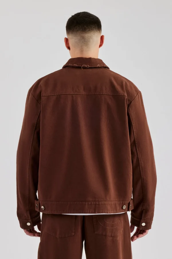 Contrast Logo Twill Harrington Jacket - Chocolate