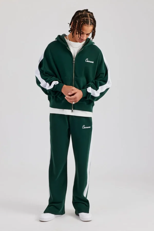 Contrast Panel Boxy Zip Through Tracksuit - Forest Green