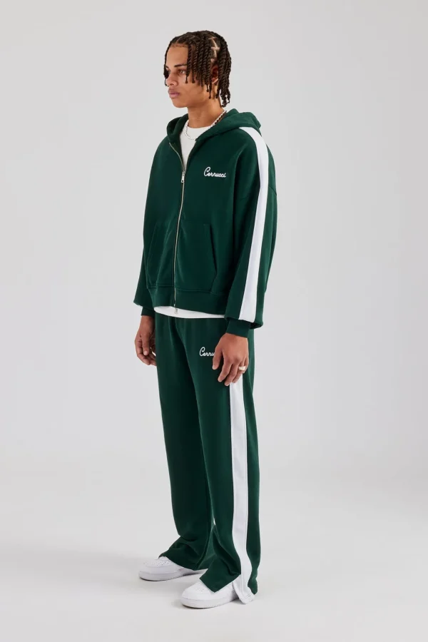 Contrast Panel Boxy Zip Through Tracksuit - Forest Green