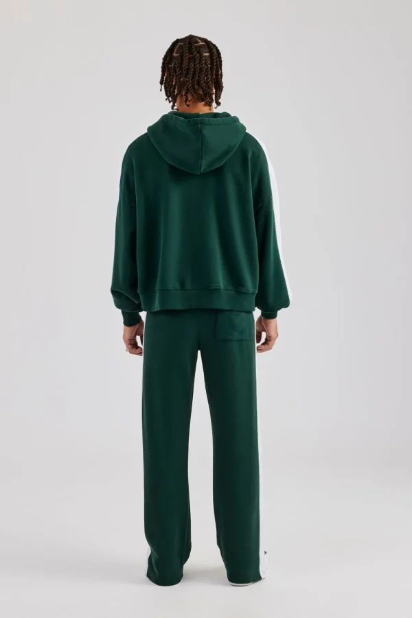 Contrast Panel Boxy Zip Through Tracksuit - Forest Green