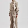 Contrast Panel Nylon Zip Through Tracksuit - Khaki