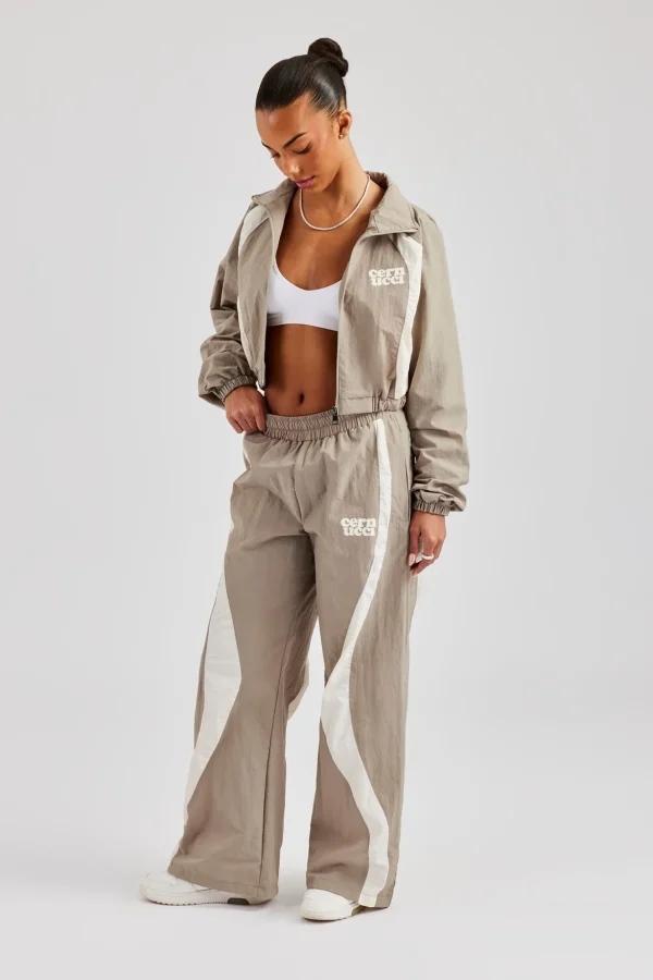 Contrast Panel Nylon Zip Through Tracksuit - Khaki