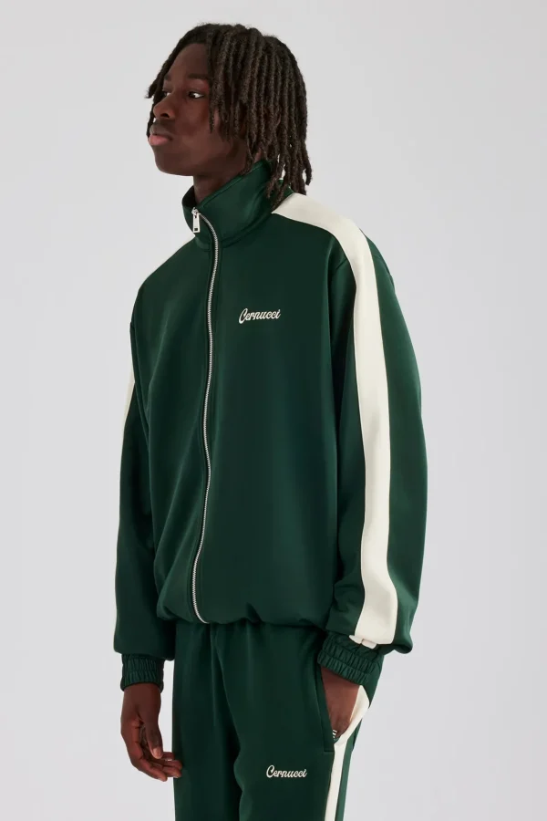 Contrast Panel Track Jacket - Forest Green