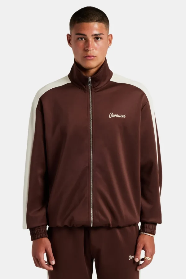 Contrast Panel Track Jacket - Chocolate