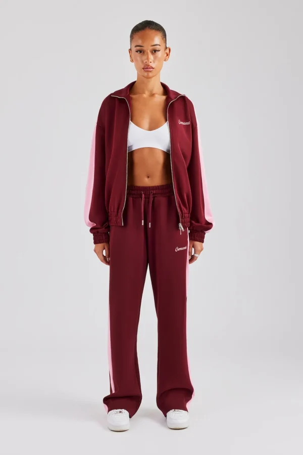 Contrast Panel Track Pant - Burgundy