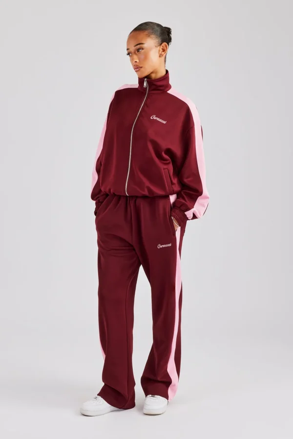 Contrast Panel Track Pant - Burgundy