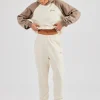 Contrast Raglan Sleeve Hoodie & Embroidered Cuffed Jogger - White