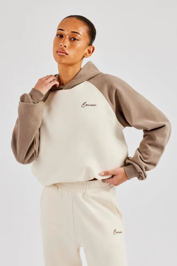 Contrast Raglan Sleeve Hoodie - White