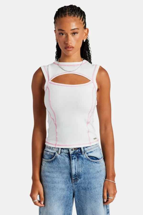 Contrast Stitch Cut Out Top - Off White