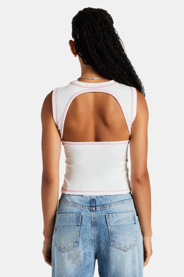 Contrast Stitch Cut Out Top - Off White