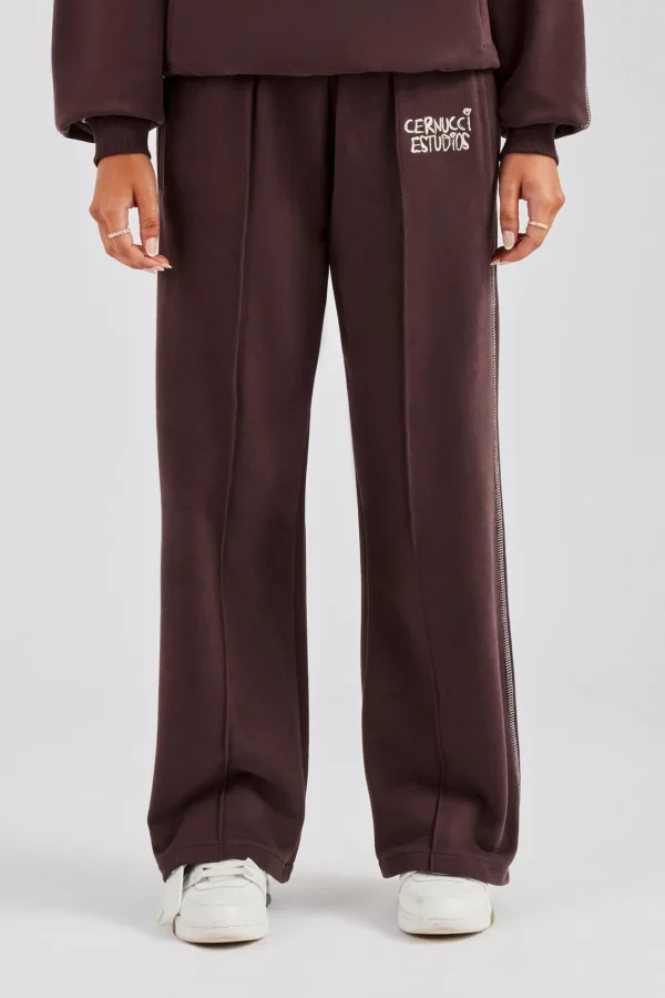 Contrast Stitch Pearl Jogger - Chocolate