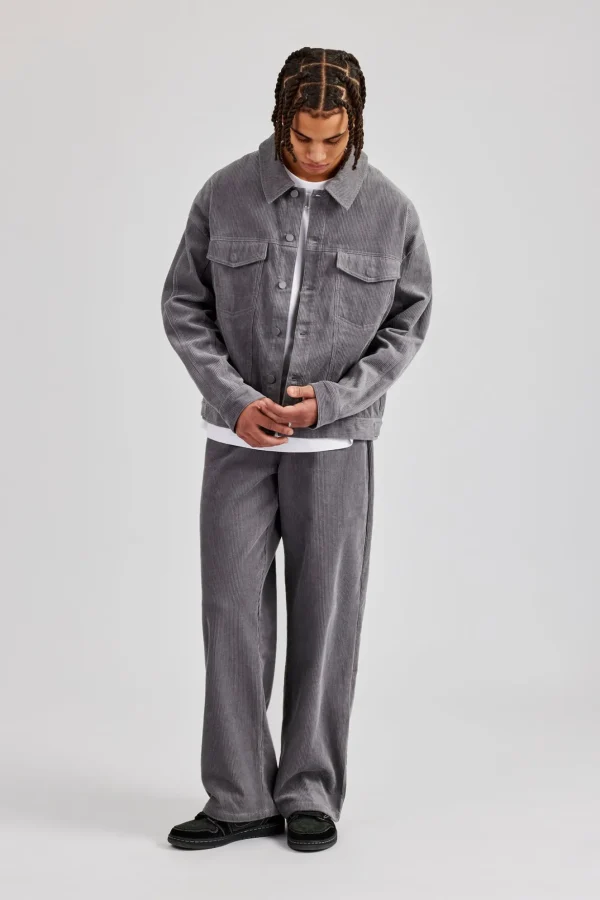 Cord Straight Leg Trouser - Grey