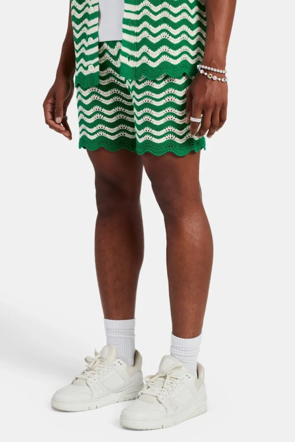 Crochet Knitted Embroidered Short - Green