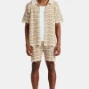 Crochet Knitted Embroidered Shirt & Short Set - Beige