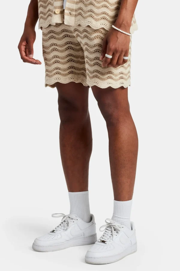 Crochet Knitted Embroidered Short - Beige