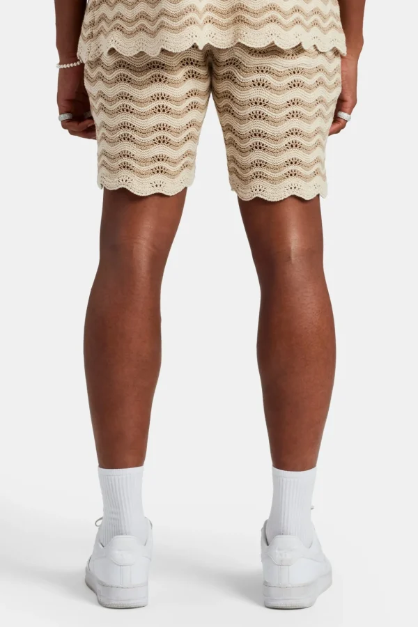 Crochet Knitted Embroidered Short - Beige