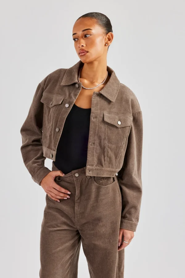 Cropped Cord Jacket - Taupe