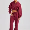 Cropped Exposed Seam Zip Through Tracksuit - Cherry Red