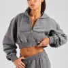 Cropped Exposed Seam  Zip Through Hoodie - Charcoal