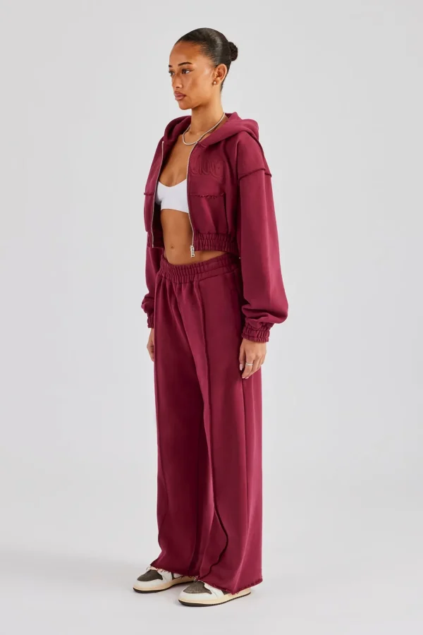 Cropped Exposed Seam Zip Through Tracksuit - Cherry Red