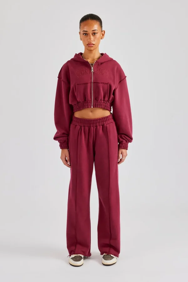 Cropped Exposed Seam Zip Through Tracksuit - Cherry Red