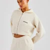 Cropped Knitted Zip Through Hoodie - Ecru