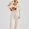 Cropped Knitted Zip Through Tracksuit - Ecru