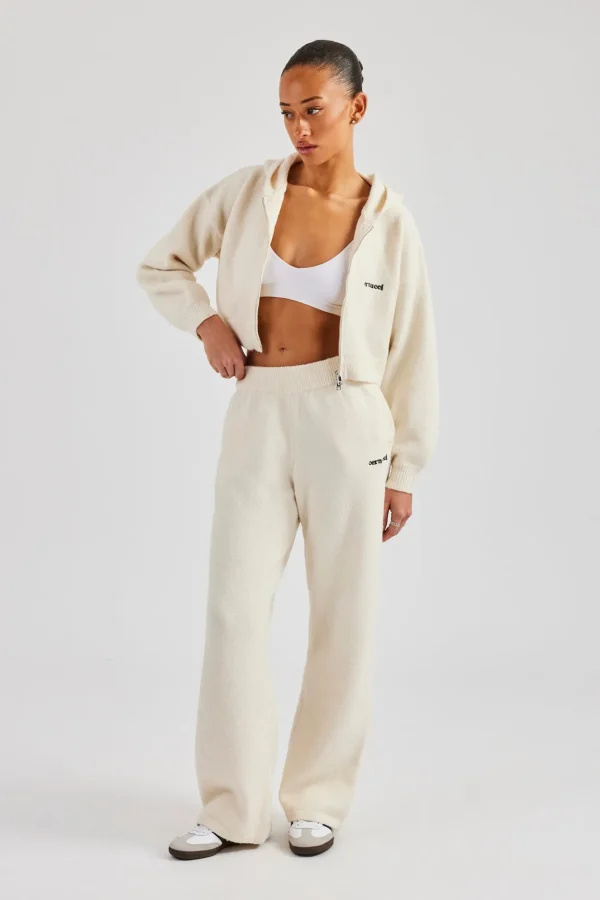 Cropped Knitted Zip Through Tracksuit - Ecru