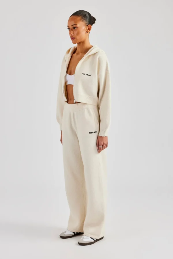 Cropped Knitted Zip Through Tracksuit - Ecru