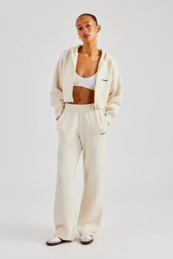 Cropped Knitted Zip Through Tracksuit - Ecru