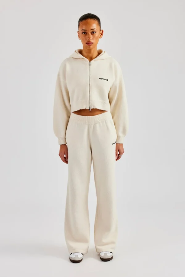 Cropped Knitted Zip Through Tracksuit - Ecru