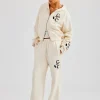 Cropped Washed Layered Applique Tracksuit - Off White