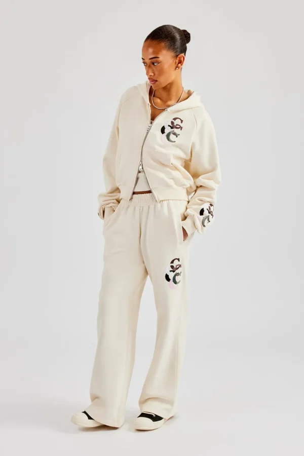 Cropped Washed Layered Applique Tracksuit - Off White