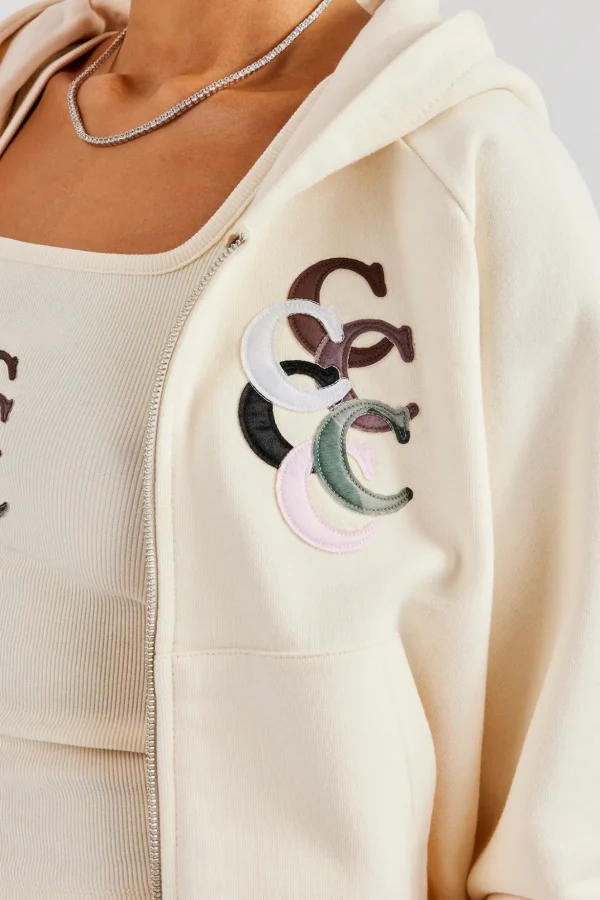 Cropped Washed Layered Applique Tracksuit - Off White