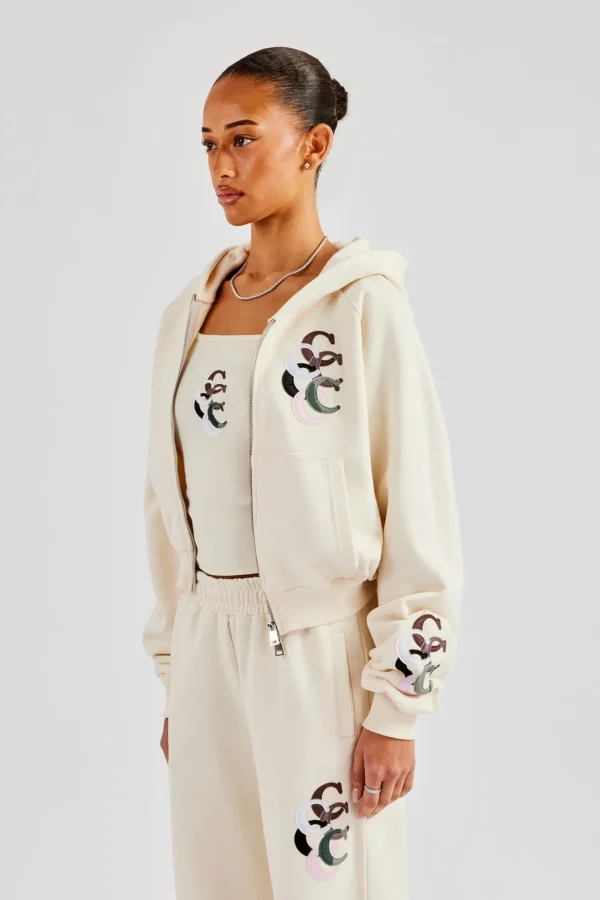 Cropped Washed Layered Applique Tracksuit - Off White