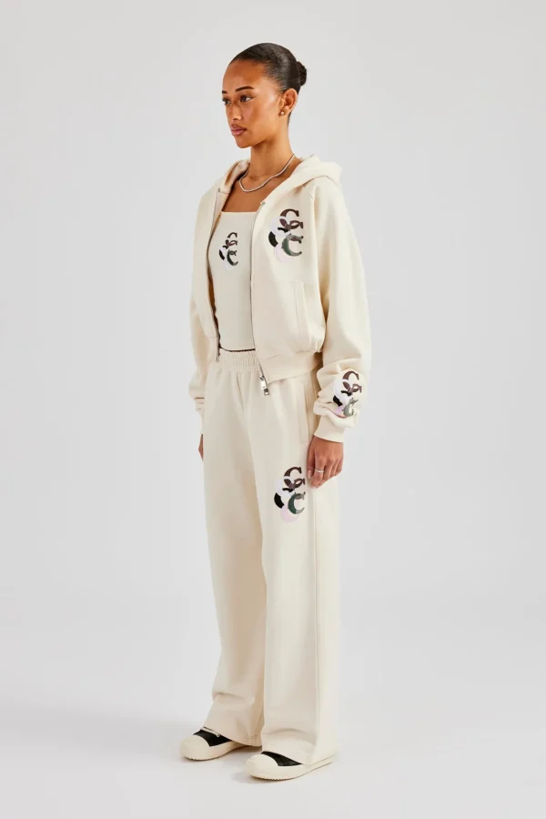 Cropped Washed Layered Applique Tracksuit - Off White