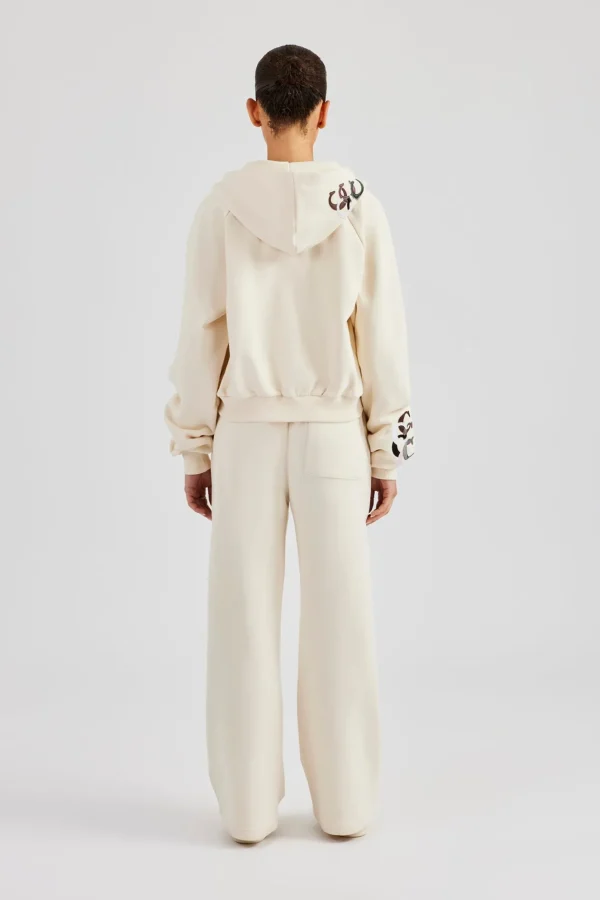 Cropped Washed Layered Applique Tracksuit - Off White