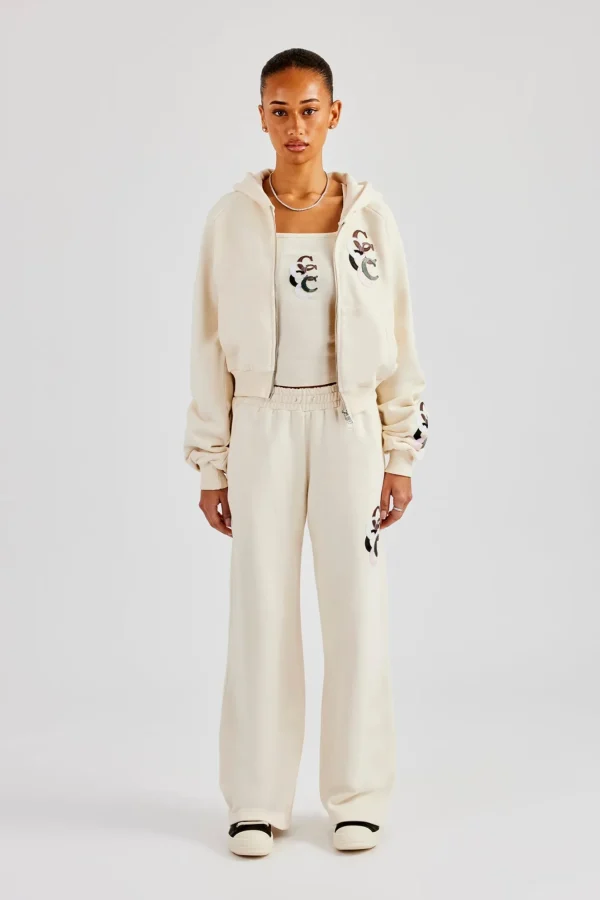 Cropped Washed Layered Applique Tracksuit - Off White