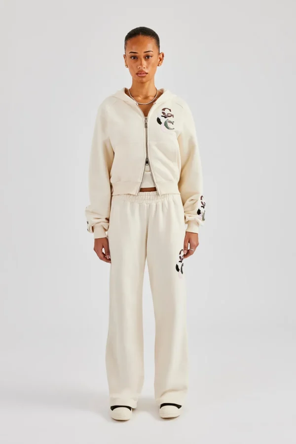 Cropped Washed Layered Applique Tracksuit - Off White