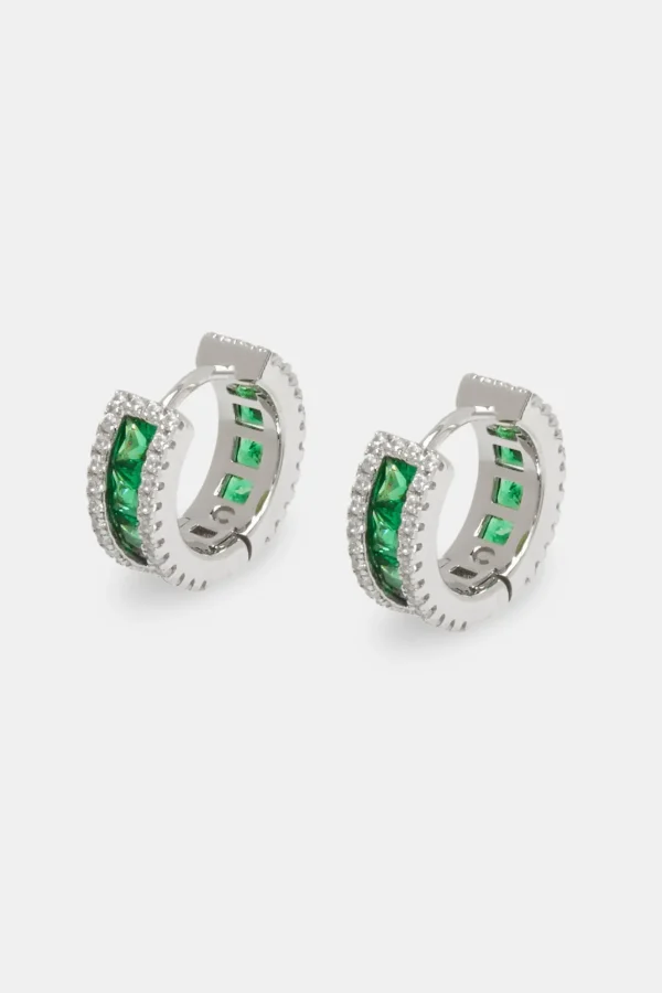 Dark Green Baguette Huggie Earrings