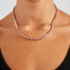 Deep Pink & Clear Heart Tennis Chain - 3mm - Gold