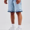 Denim Panelled Short - Light Blue