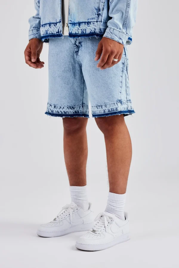 Denim Panelled Short - Light Blue